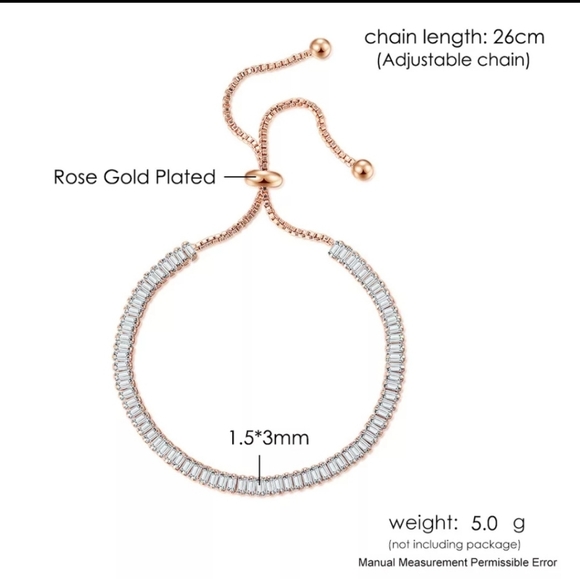 Rose Gold CZ bolo tennis bracelet with baguettes. 💎 - Picture 11 of 11